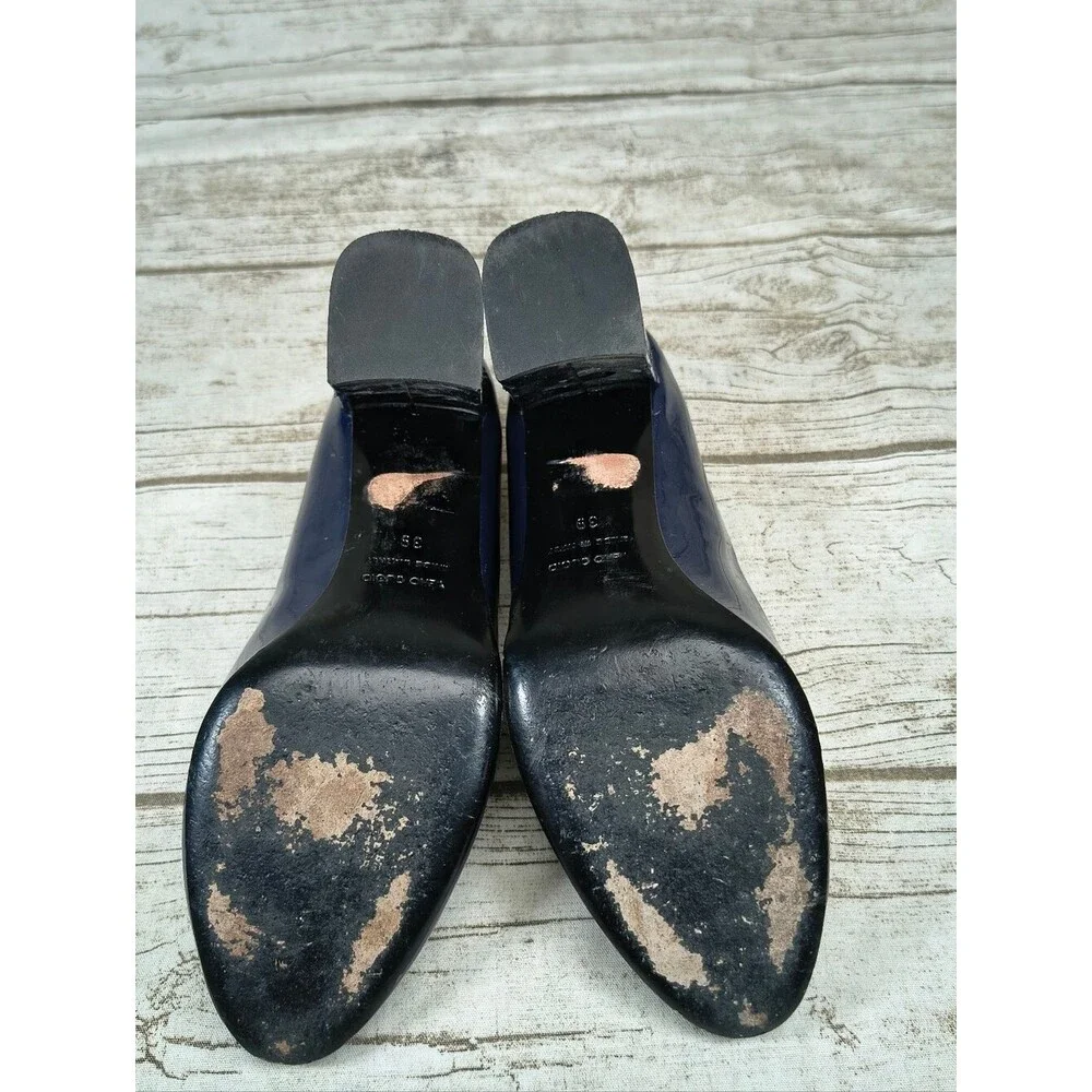 Gravitypope Navy Blue Patent Leather Block Heels Size 39